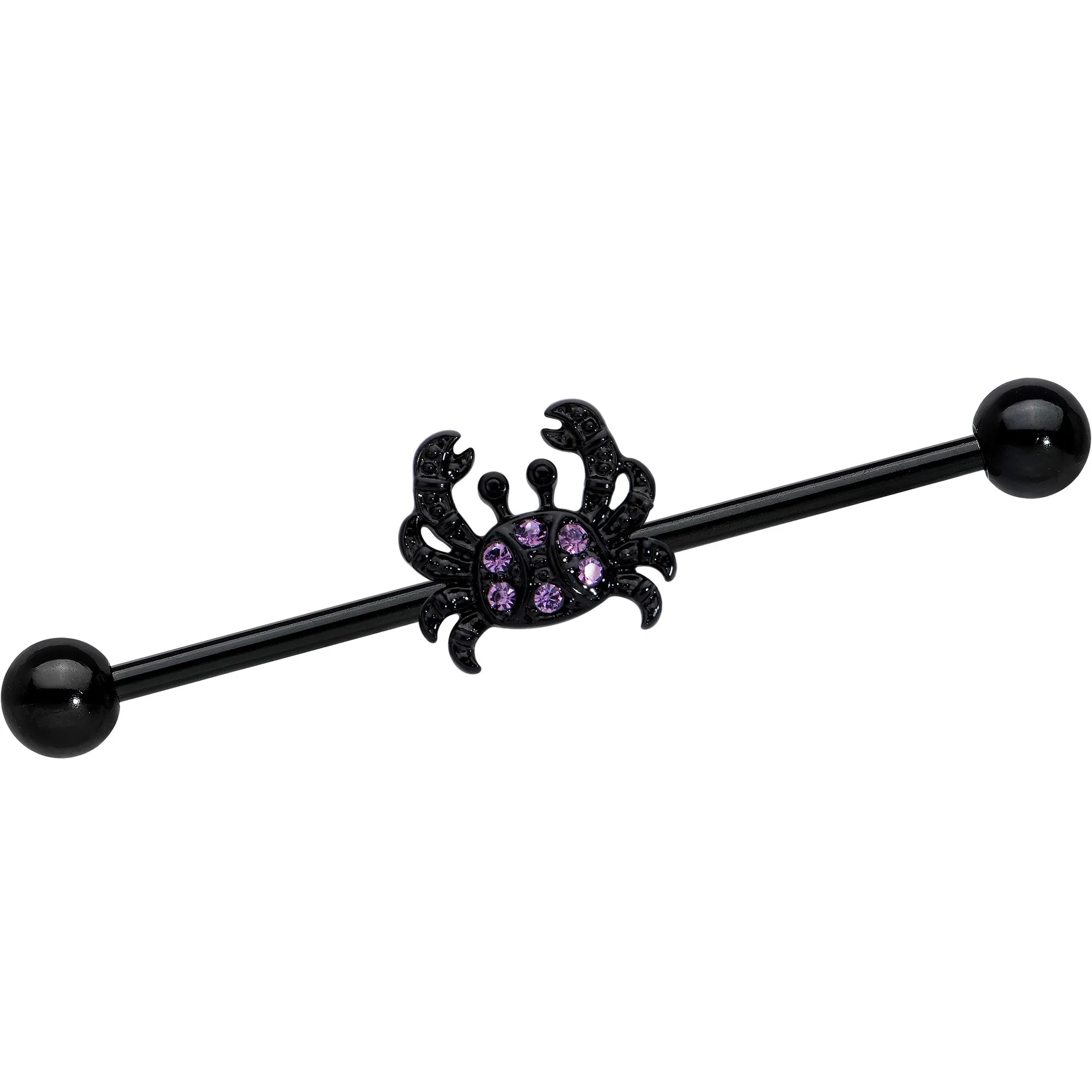 14 Gauge Purple Gem Black Chic Crab Industrial Barbell 38mm