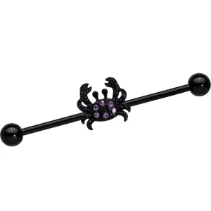 14 Gauge Purple Gem Black Chic Crab Industrial Barbell 38mm