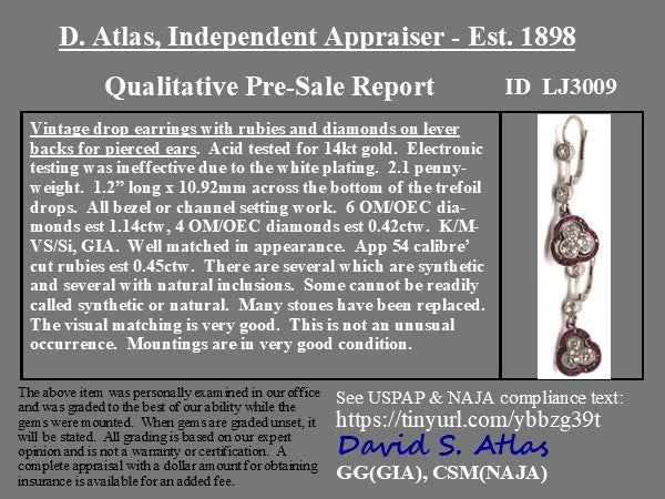 2.01ctw Old European Cut Diamond & Ruby Drop Earrings