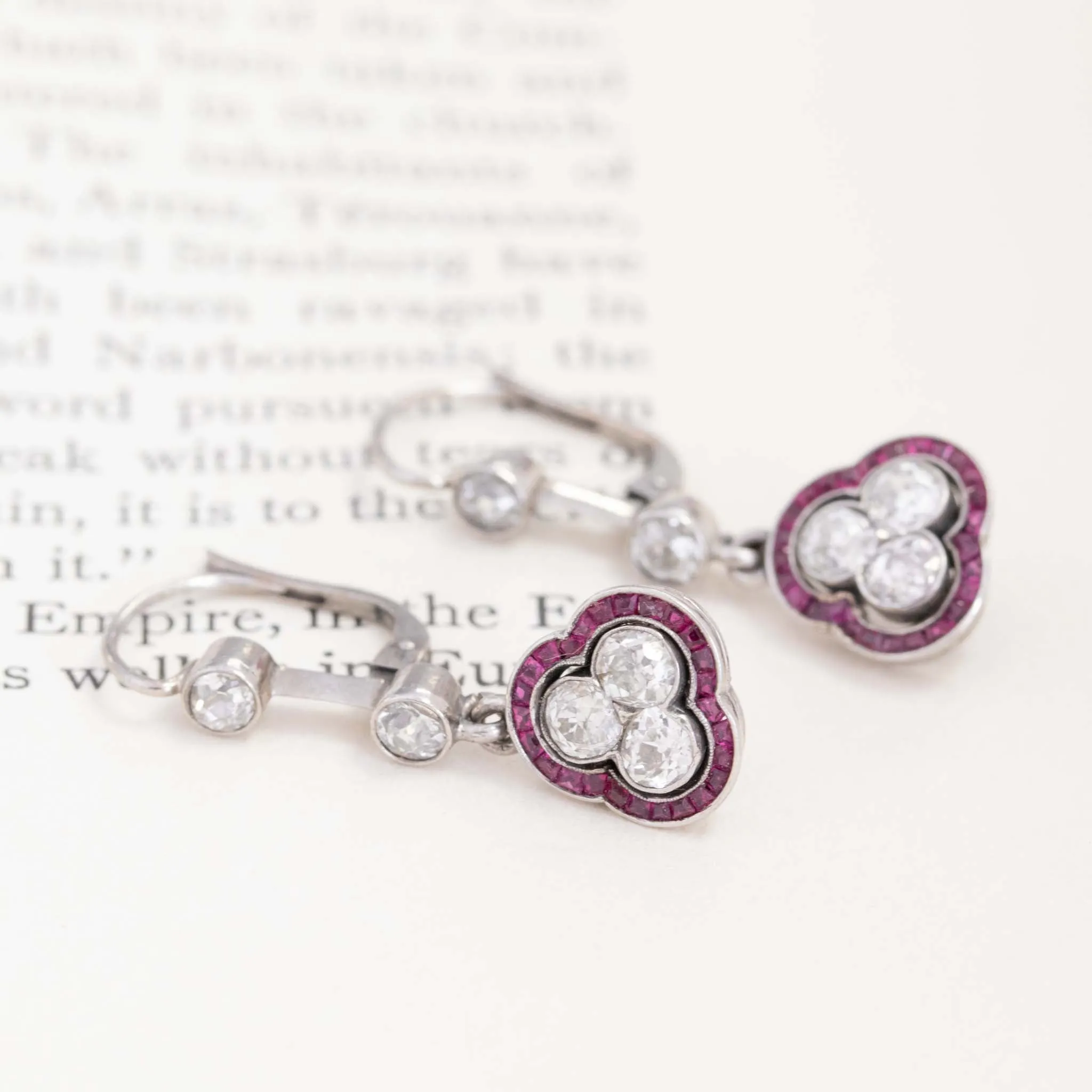 2.01ctw Old European Cut Diamond & Ruby Drop Earrings