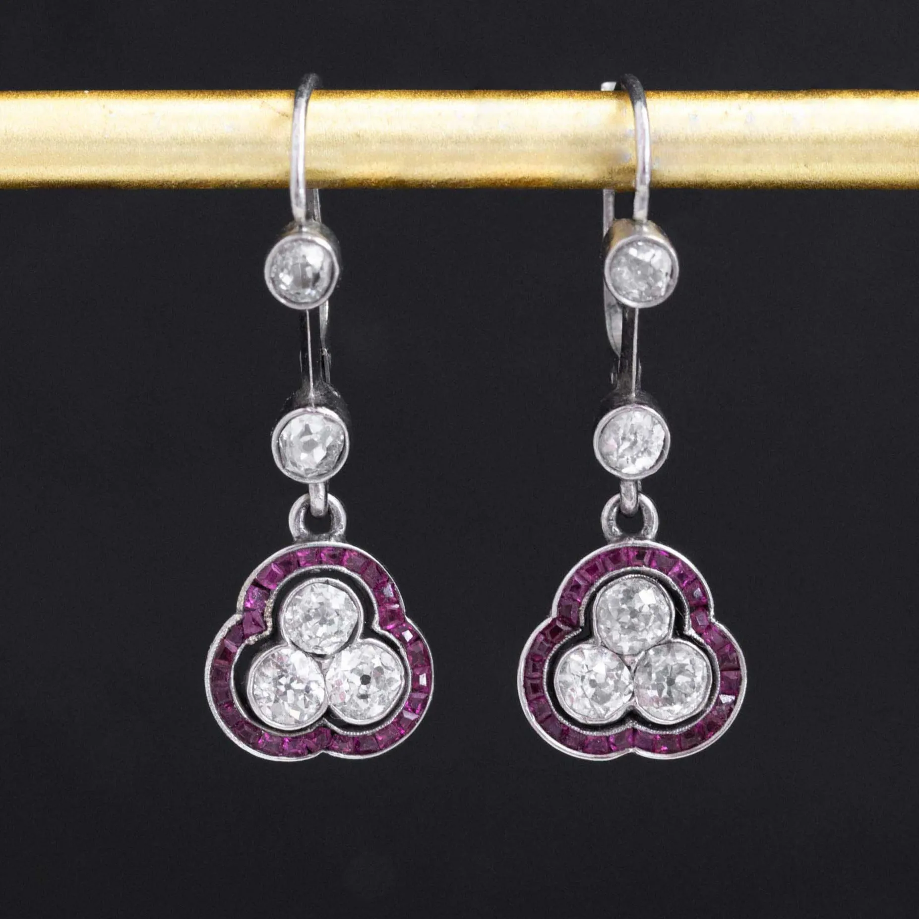 2.01ctw Old European Cut Diamond & Ruby Drop Earrings