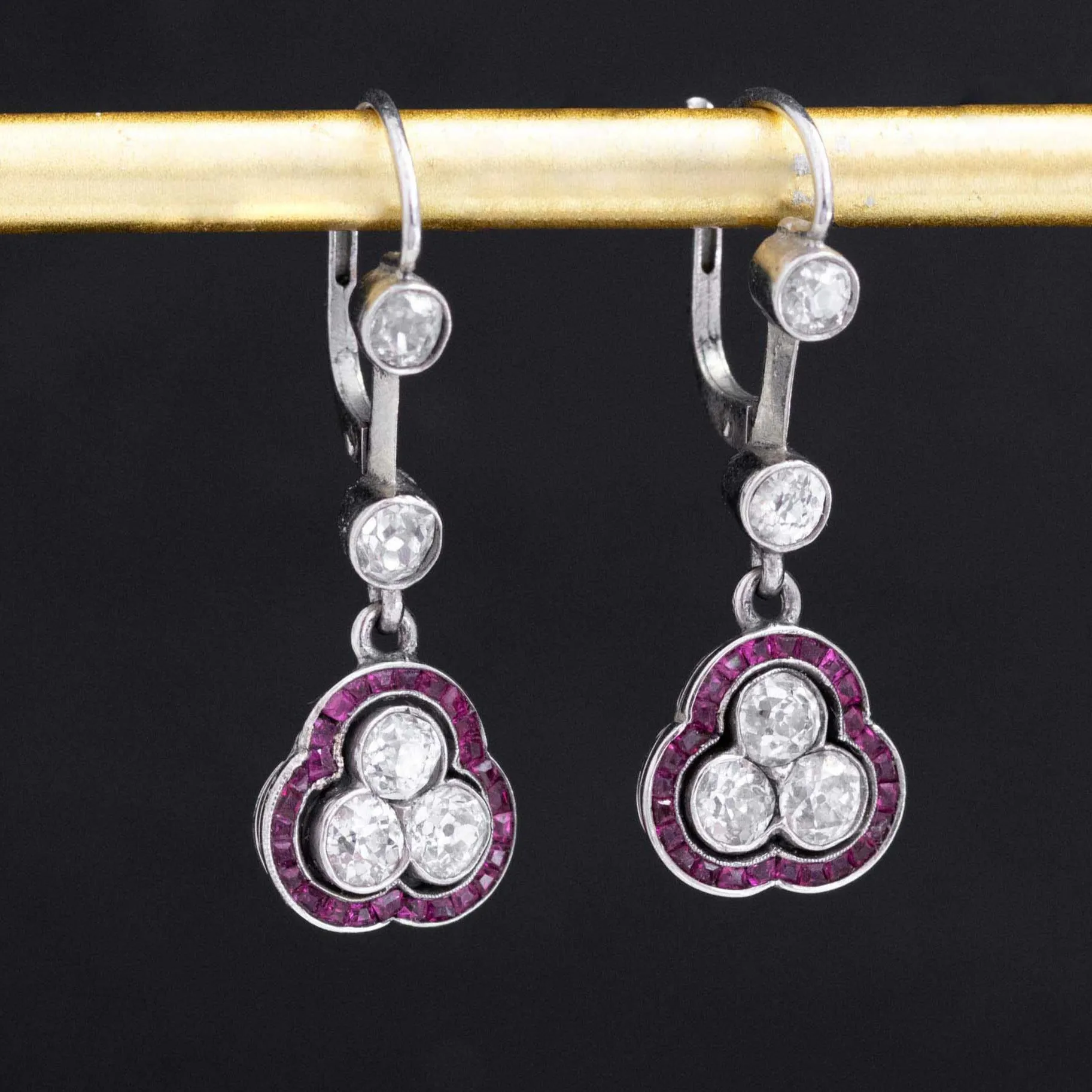2.01ctw Old European Cut Diamond & Ruby Drop Earrings