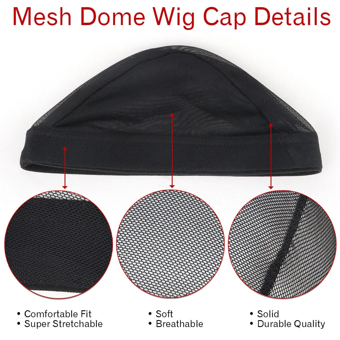 5pcs/Lot Black Mesh Dome Wig Cap Elastic Nylon Breathable Net Caps for wig making Women and Men