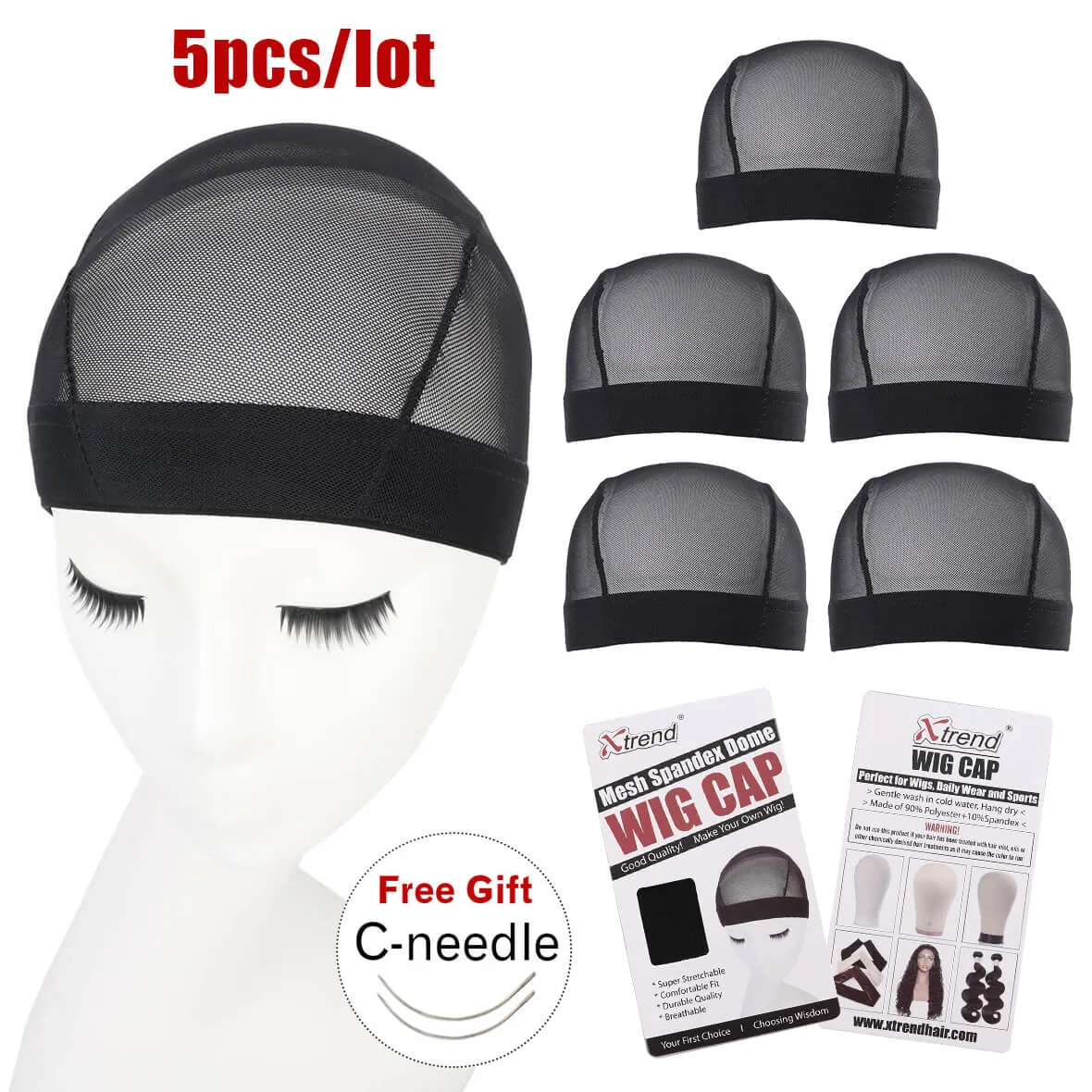 5pcs/Lot Black Mesh Dome Wig Cap Elastic Nylon Breathable Net Caps for wig making Women and Men