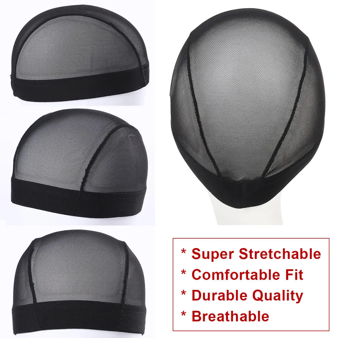5pcs/Lot Black Mesh Dome Wig Cap Elastic Nylon Breathable Net Caps for wig making Women and Men