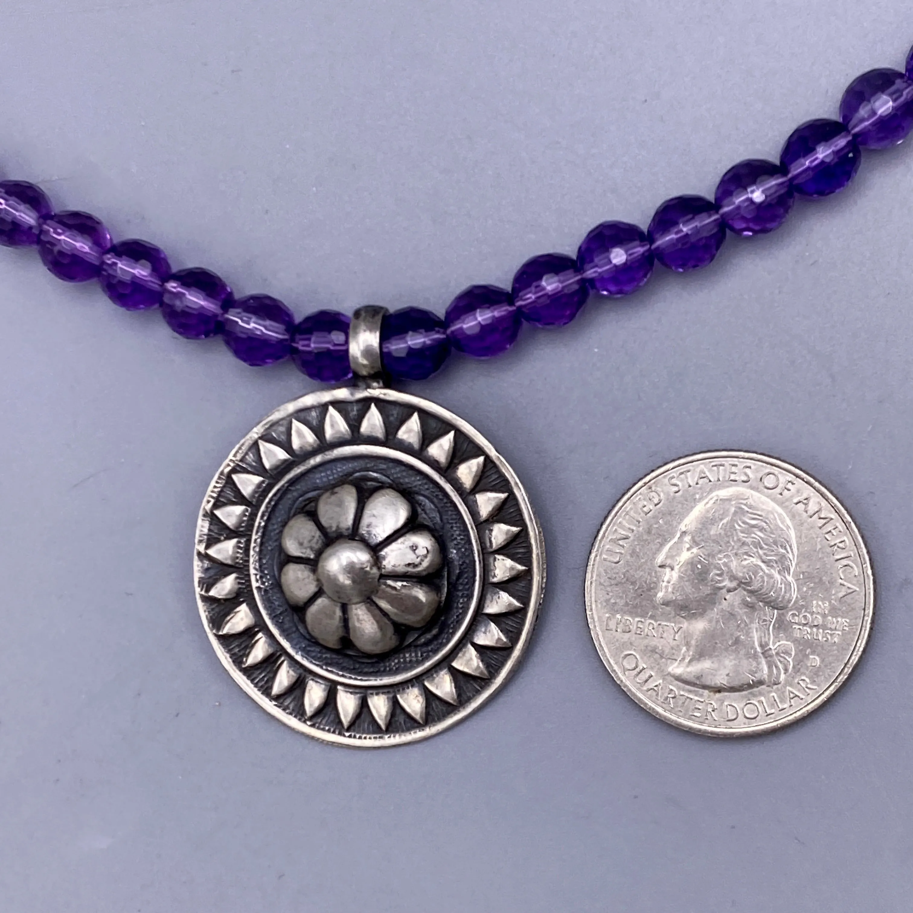 Amethyst and Flower Beaded Necklace