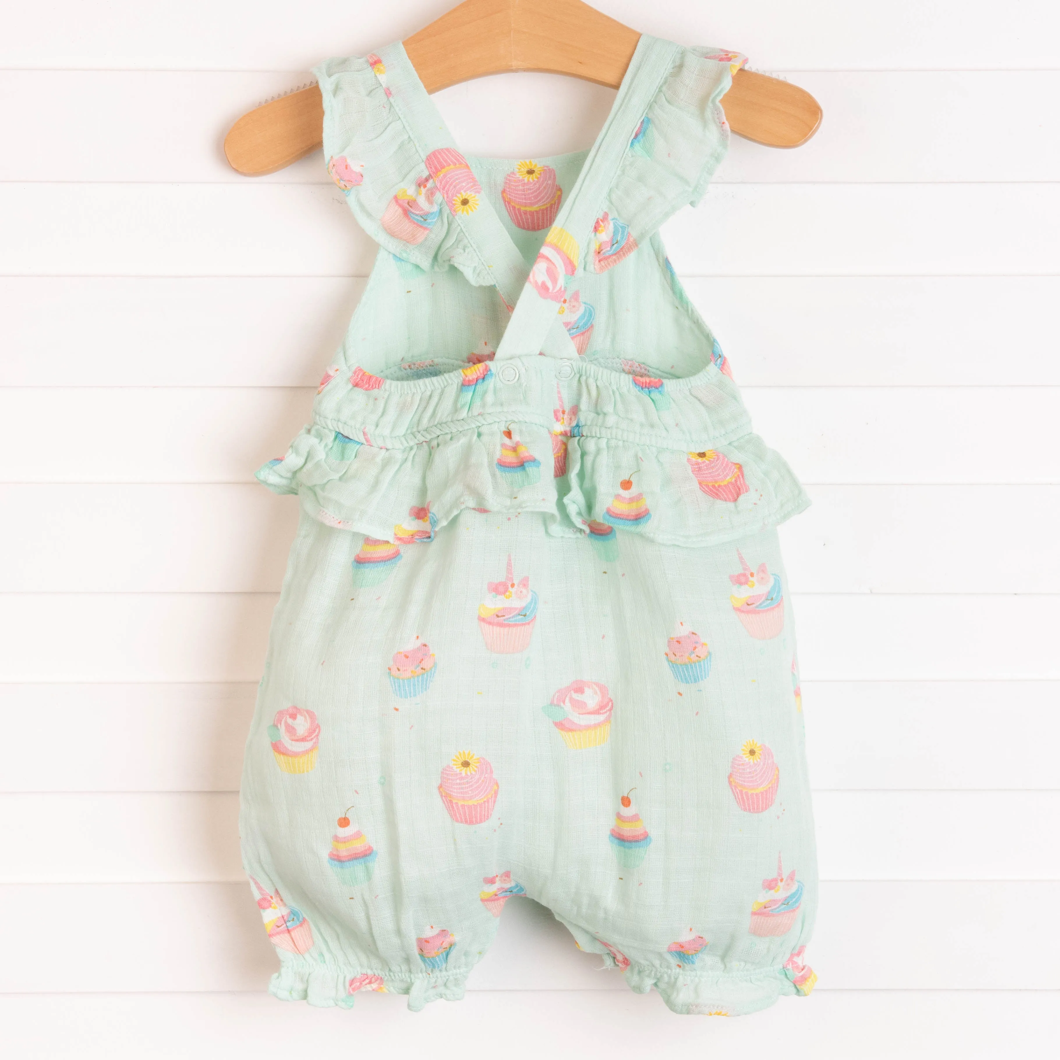 Angel Dear Cupcake Muslin Ruffle Shortie Romper, Mint