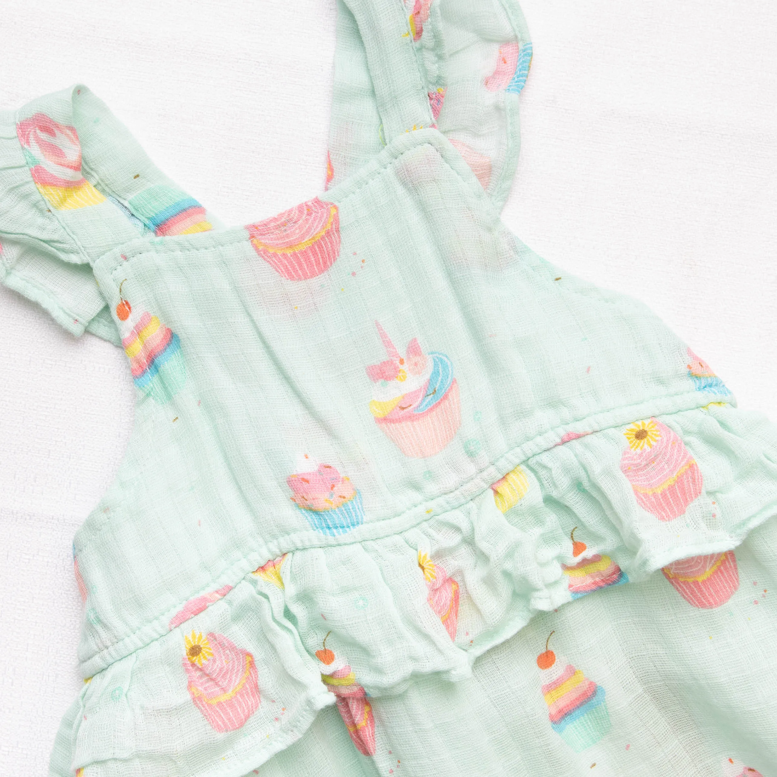 Angel Dear Cupcake Muslin Ruffle Shortie Romper, Mint