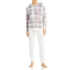 Aqua Women's Ivory Plaid Cozy Hoodie &amp; Thermal Pants Lounge Set Size XL