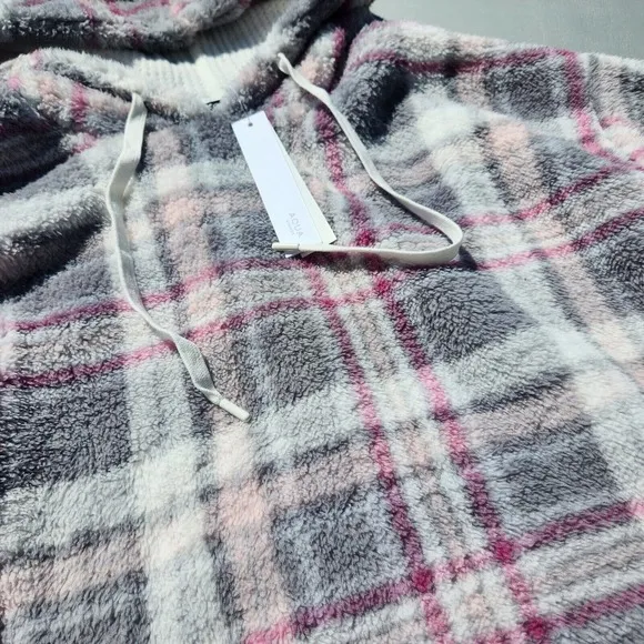 Aqua Women's Ivory Plaid Cozy Hoodie &amp; Thermal Pants Lounge Set Size XL