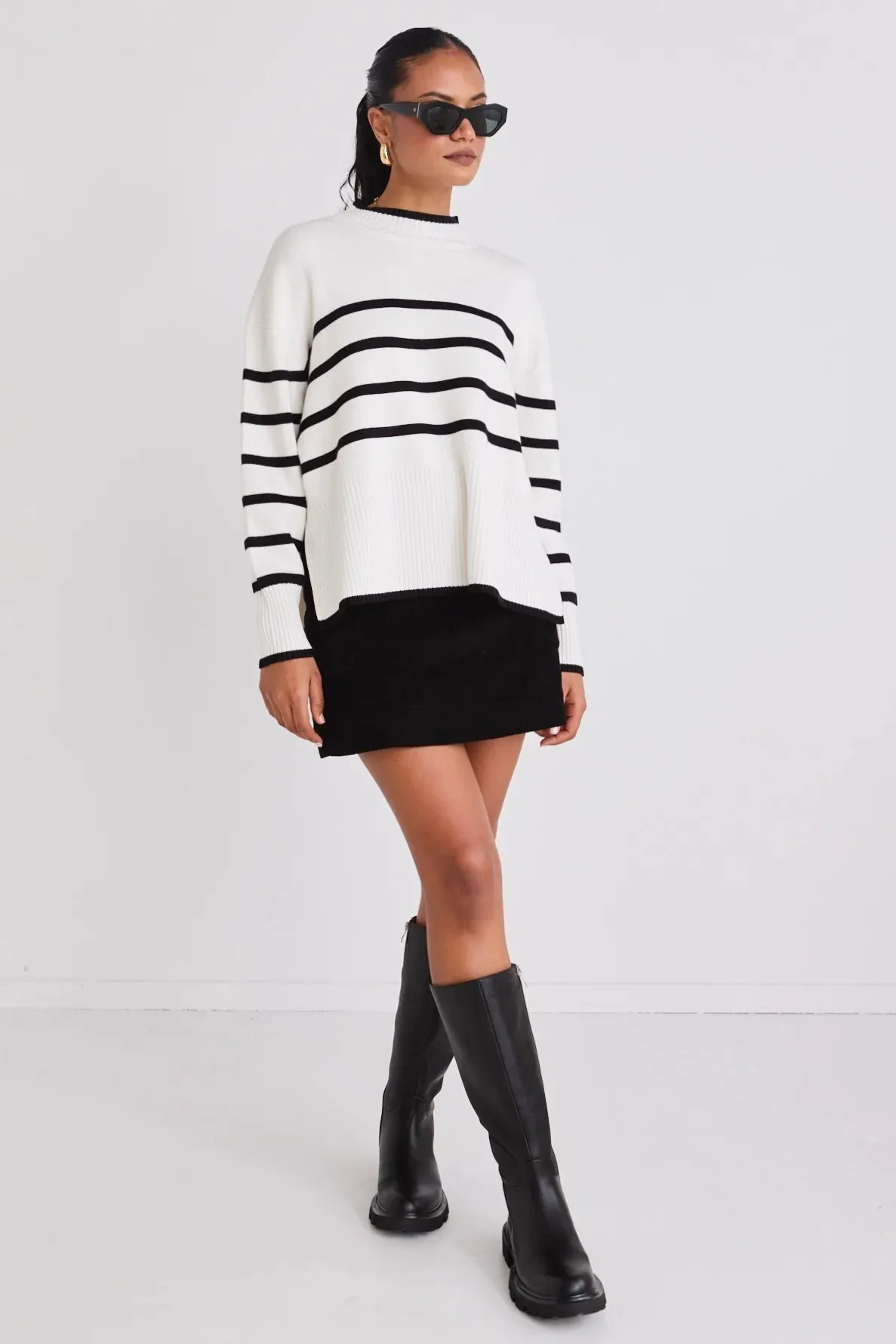 Ardent Funnel Neck Jumper - White Stripe