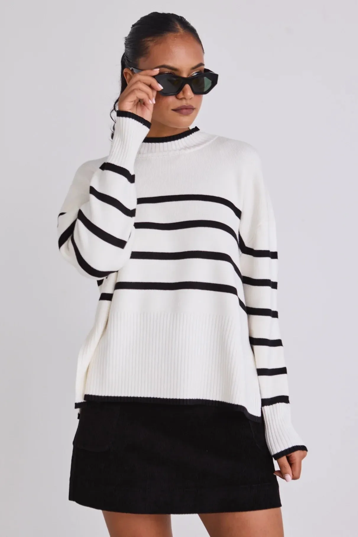 Ardent Funnel Neck Jumper - White Stripe