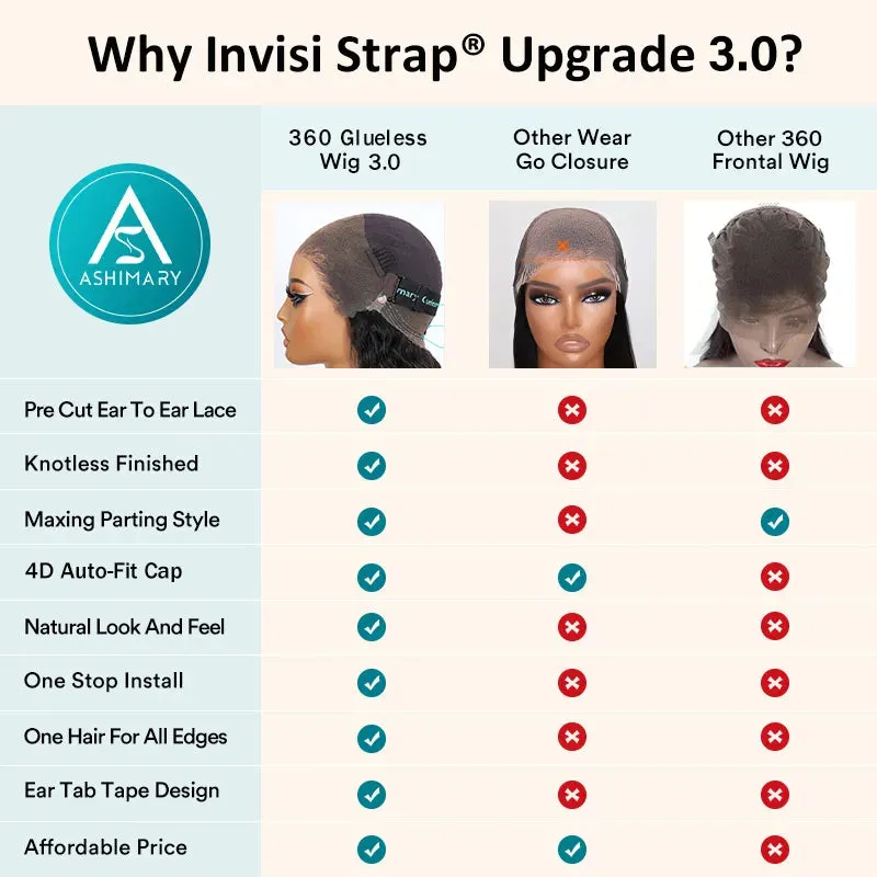 Ashimary Upgrade 360 Skin Lace Frontal with Invisi Strap Blonde 613 Body Wave Glueless Wig No Gel Needed Breathable Human Hair wig