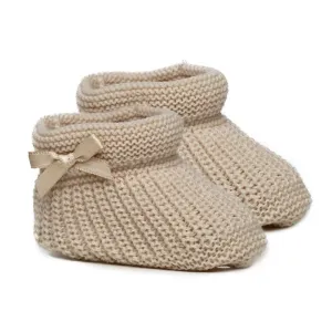 Baby Booties Biscuit Coloured With Side Bow