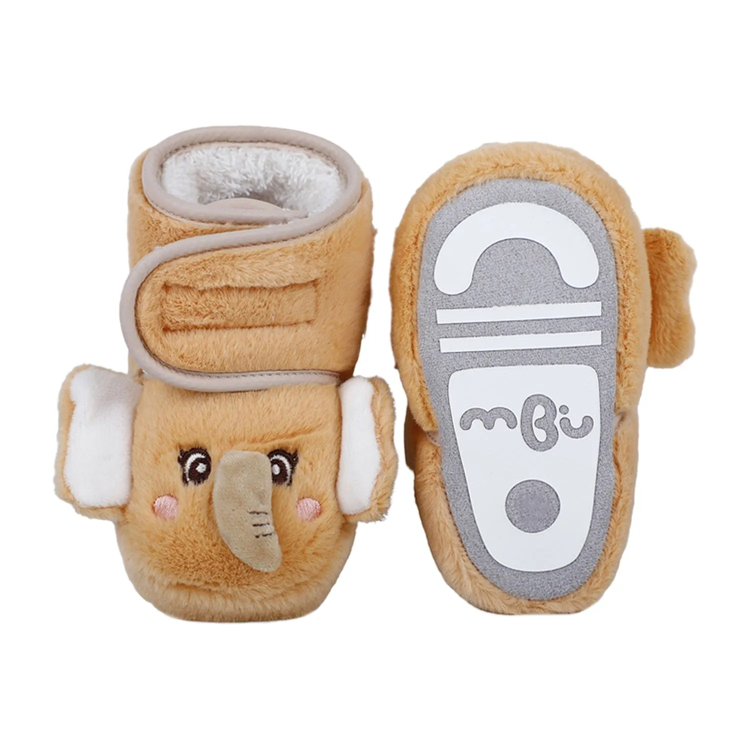 Baby Moo 3D Elephant Cozy Soft Velcro Furry Booties - Orange