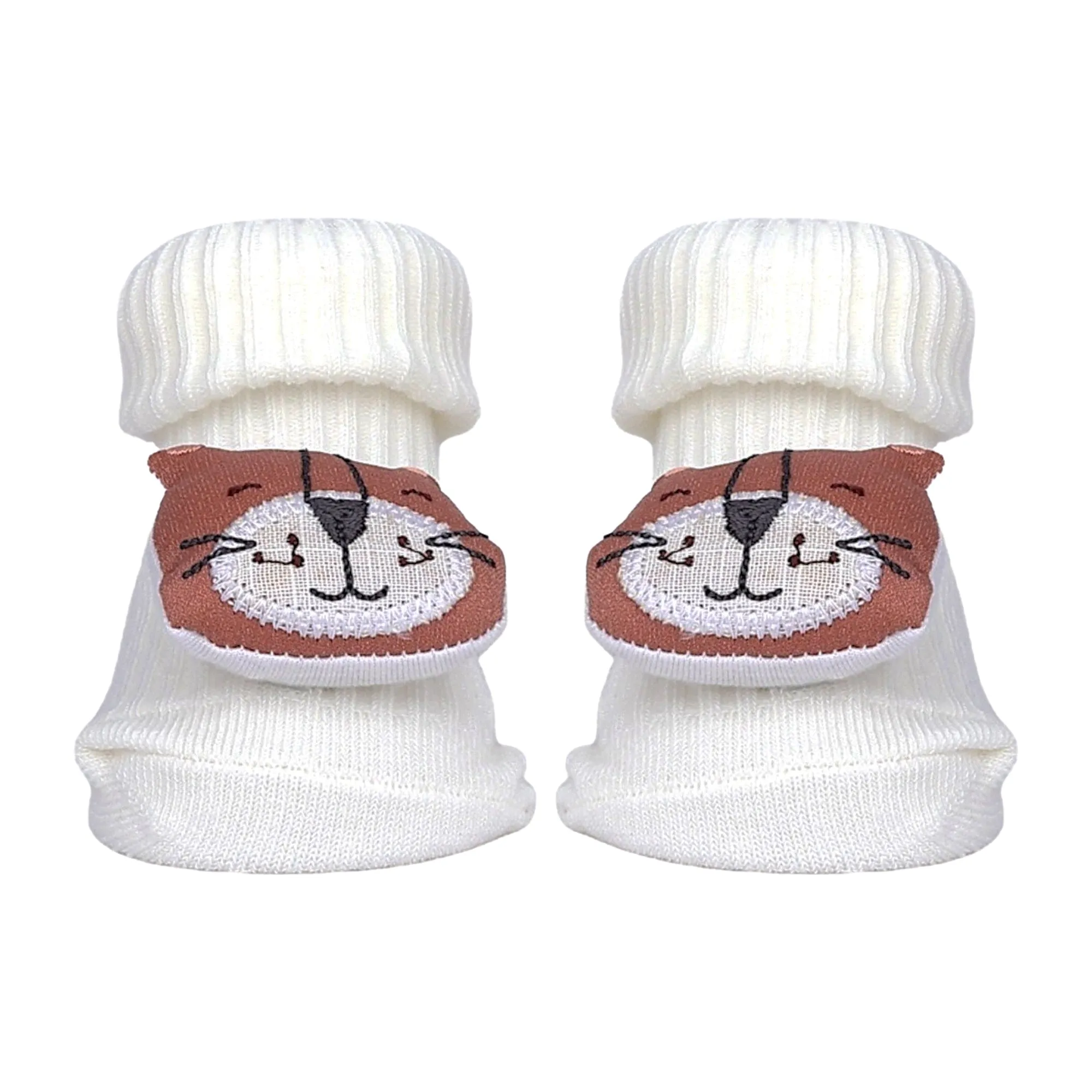 Baby Moo Wild Cats 3D Rattle Anti-Skid Socks Booties Pack of 3 - Grey, Purple
