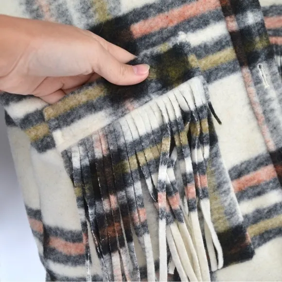 Blank NYC Plaid Fringe Shirt Jacket Shacket Button Down Neutral Black Women's XS