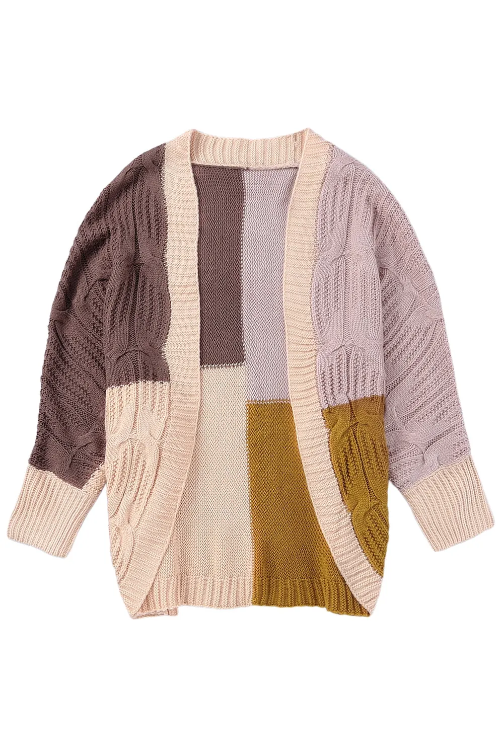 Brown Color Block Loose Open Front Knitted Cardigan