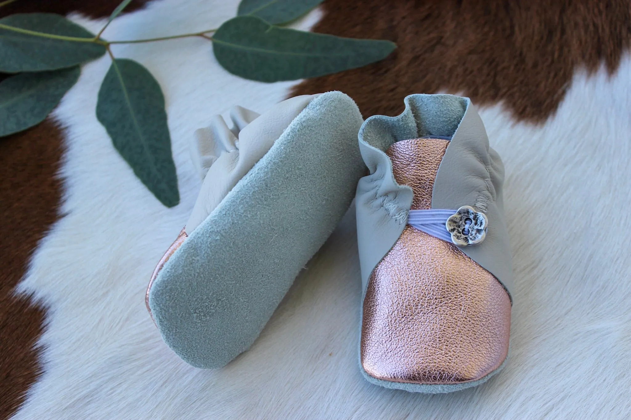 Button Bootie - Rose Gold & Cream