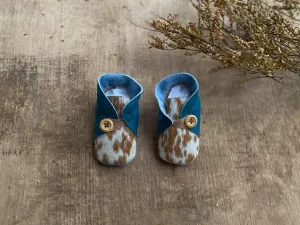 Button Bootie - Turquoise & Cowhide