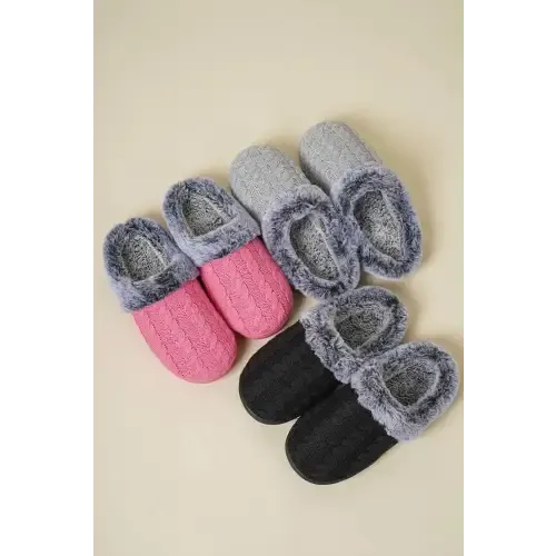 Cable Knit Fluff Round Toe Slippers