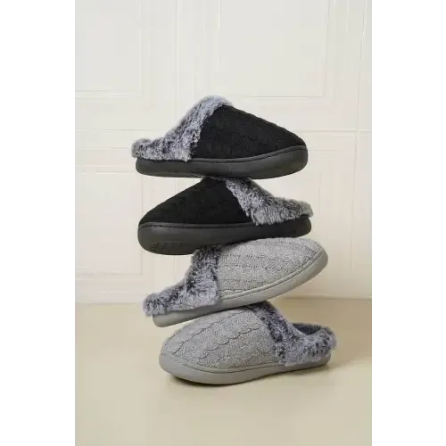 Cable Knit Fluff Round Toe Slippers