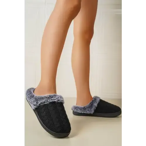 Cable Knit Fluff Round Toe Slippers