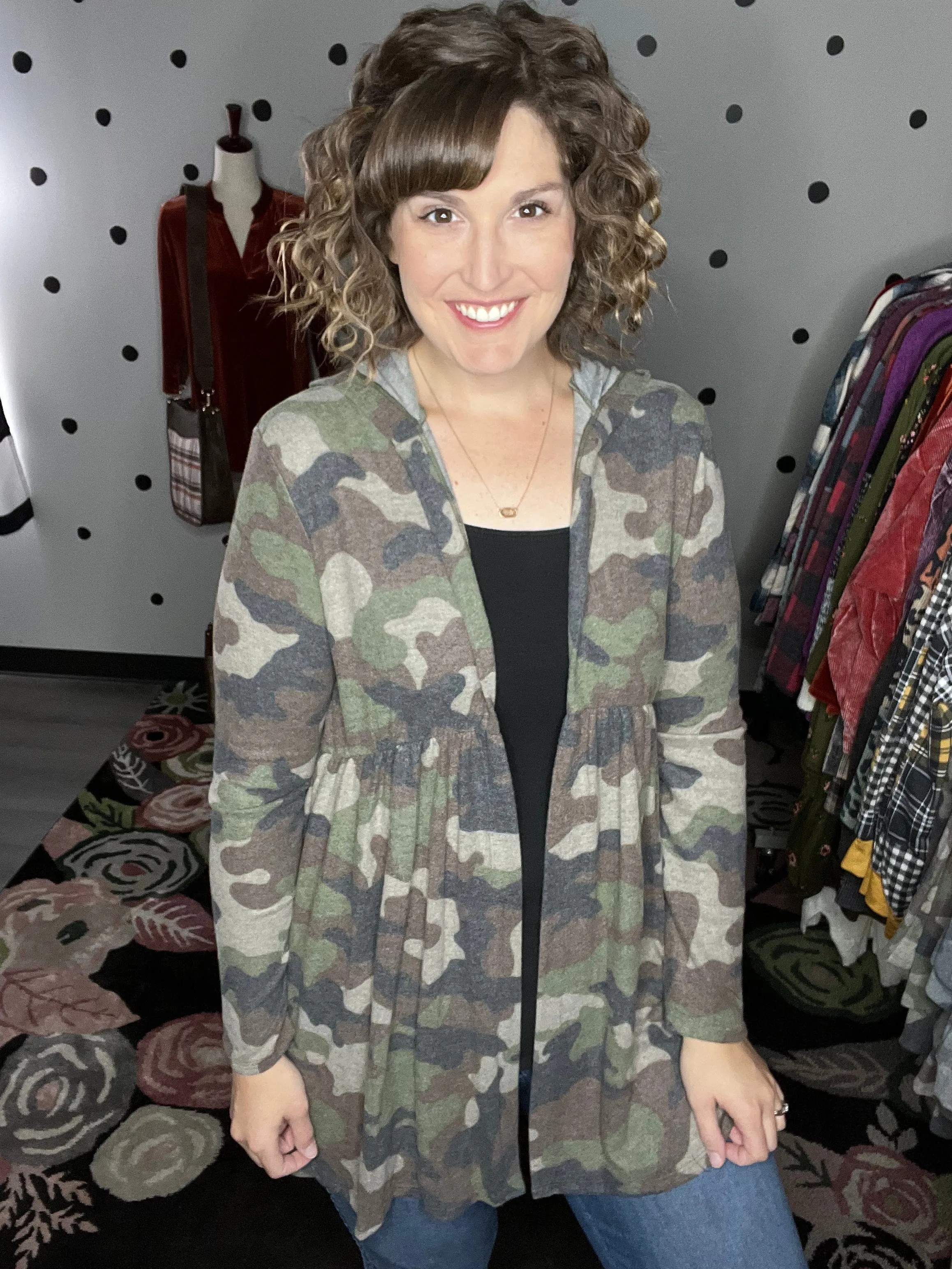 Camouflage Hooded Babydoll Cardigan