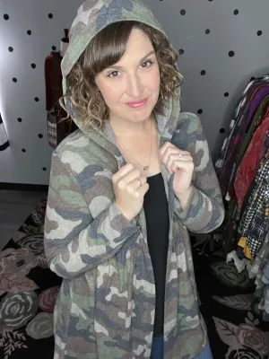 Camouflage Hooded Babydoll Cardigan