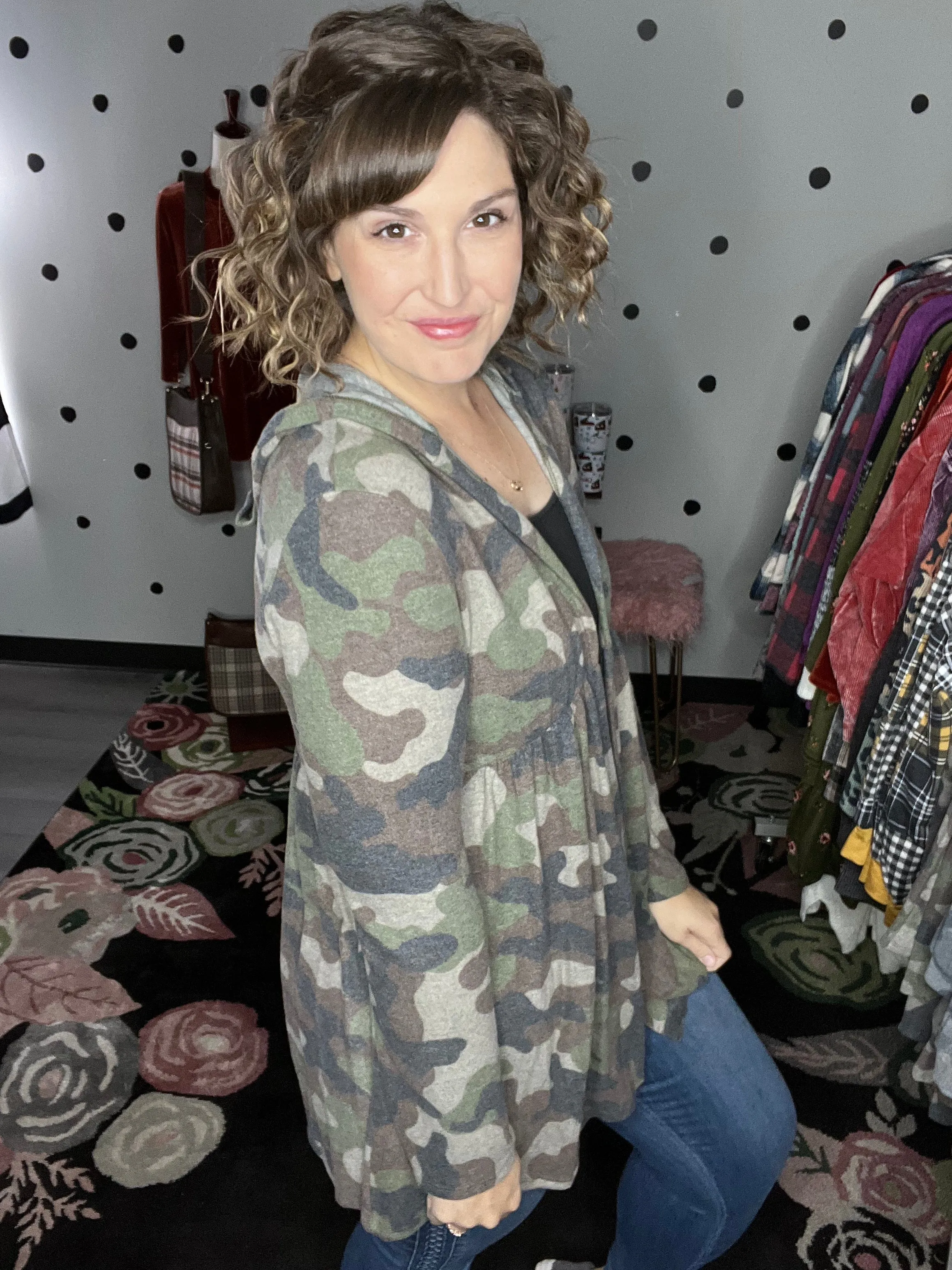 Camouflage Hooded Babydoll Cardigan