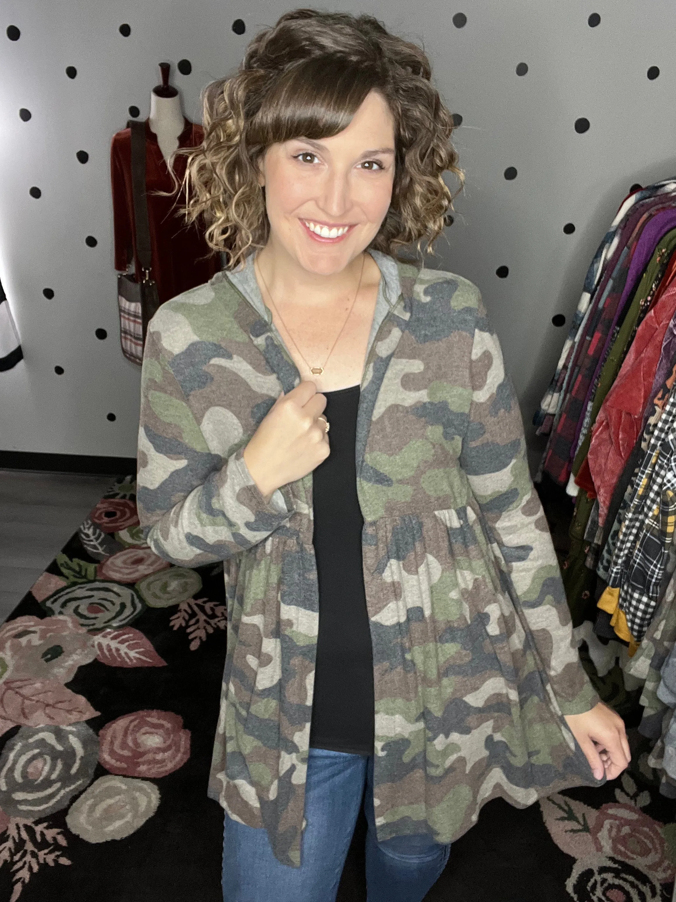 Camouflage Hooded Babydoll Cardigan