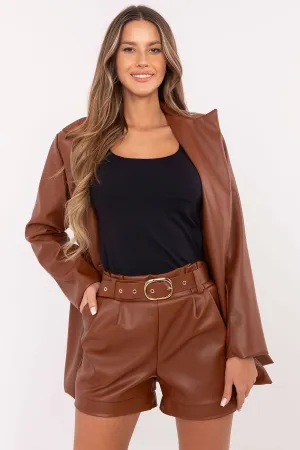 Chic & Cozy: High-Waisted Eco Leather Shorts with Belt & Pockets