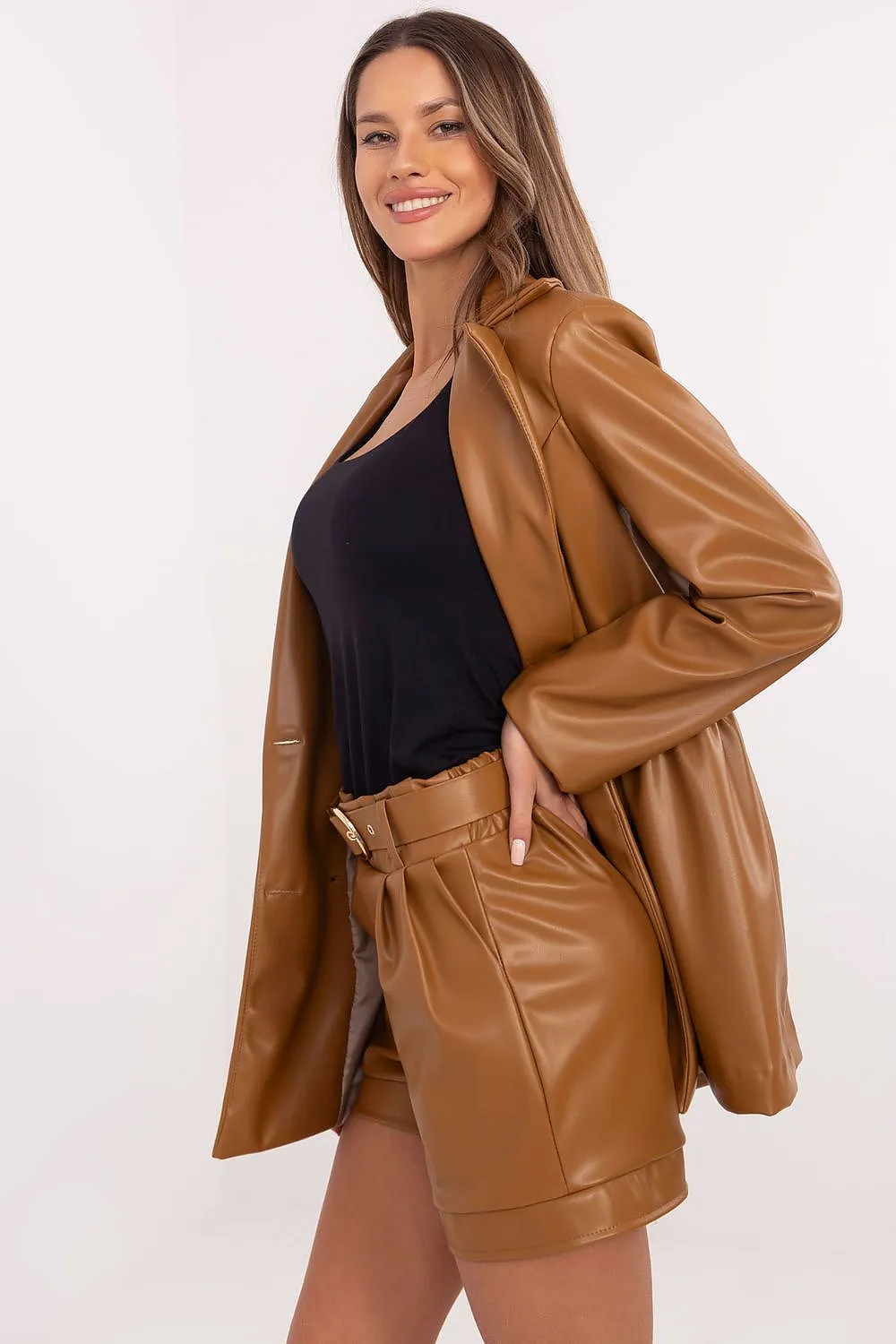 Chic & Cozy: High-Waisted Eco Leather Shorts with Belt & Pockets