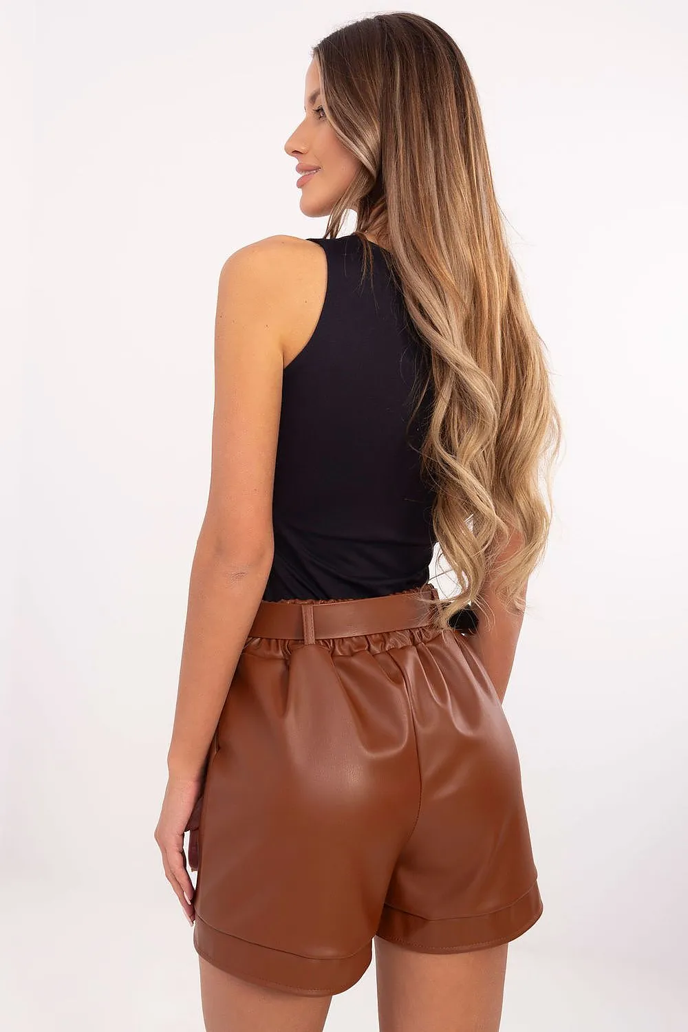 Chic & Cozy: High-Waisted Eco Leather Shorts with Belt & Pockets