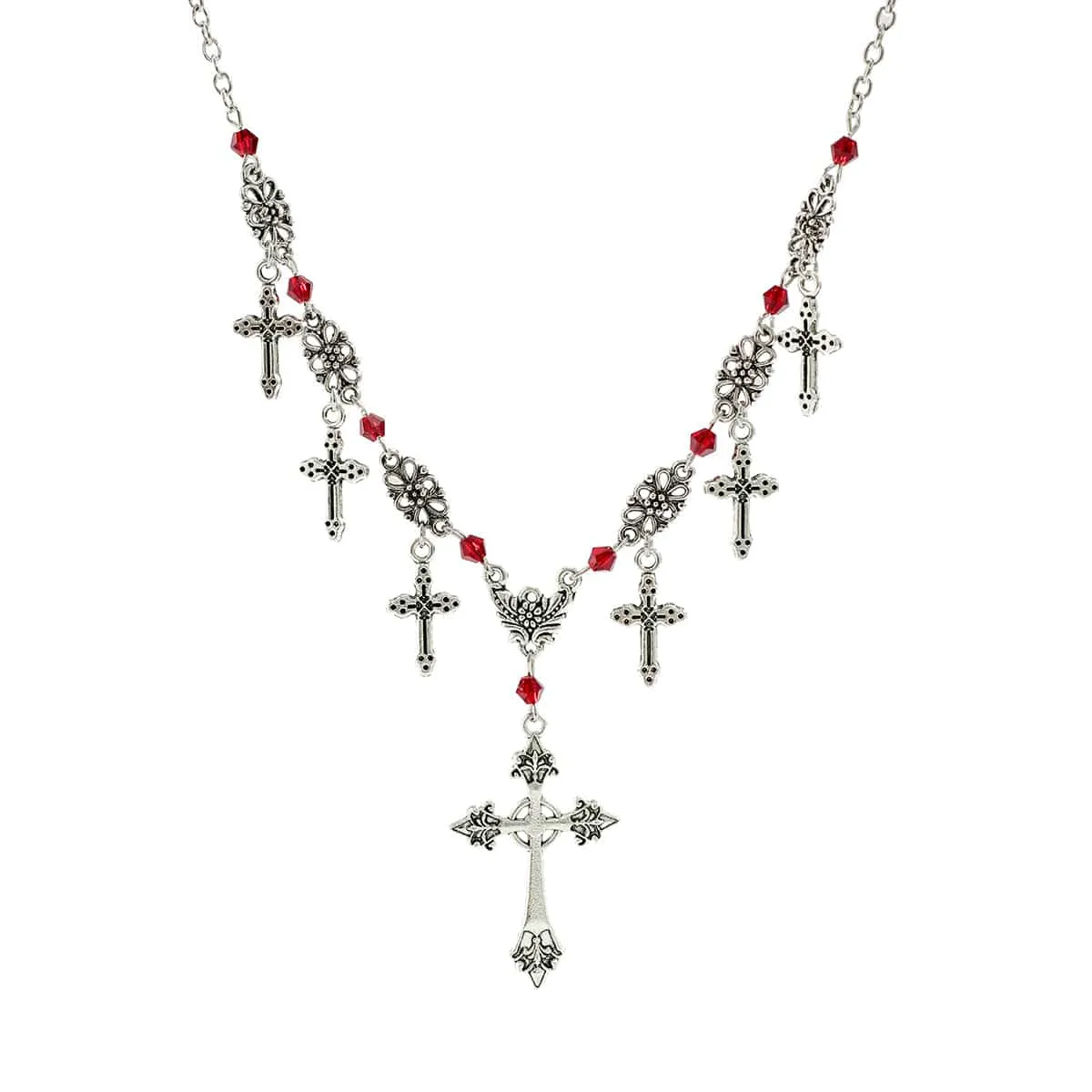 Chic Crystal Charm Antique Cross Tassel Necklace