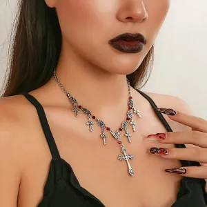 Chic Crystal Charm Antique Cross Tassel Necklace