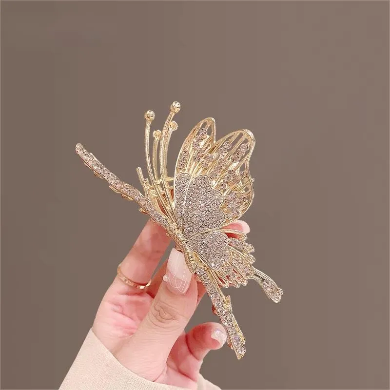 Chic CZ Inlaid Butterfly Chignon Claw Clip Hair Clip