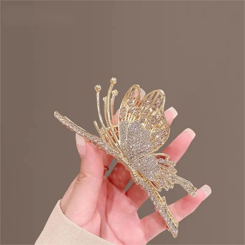 Chic CZ Inlaid Butterfly Chignon Claw Clip Hair Clip