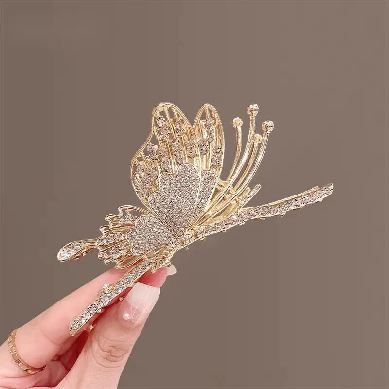 Chic CZ Inlaid Butterfly Chignon Claw Clip Hair Clip
