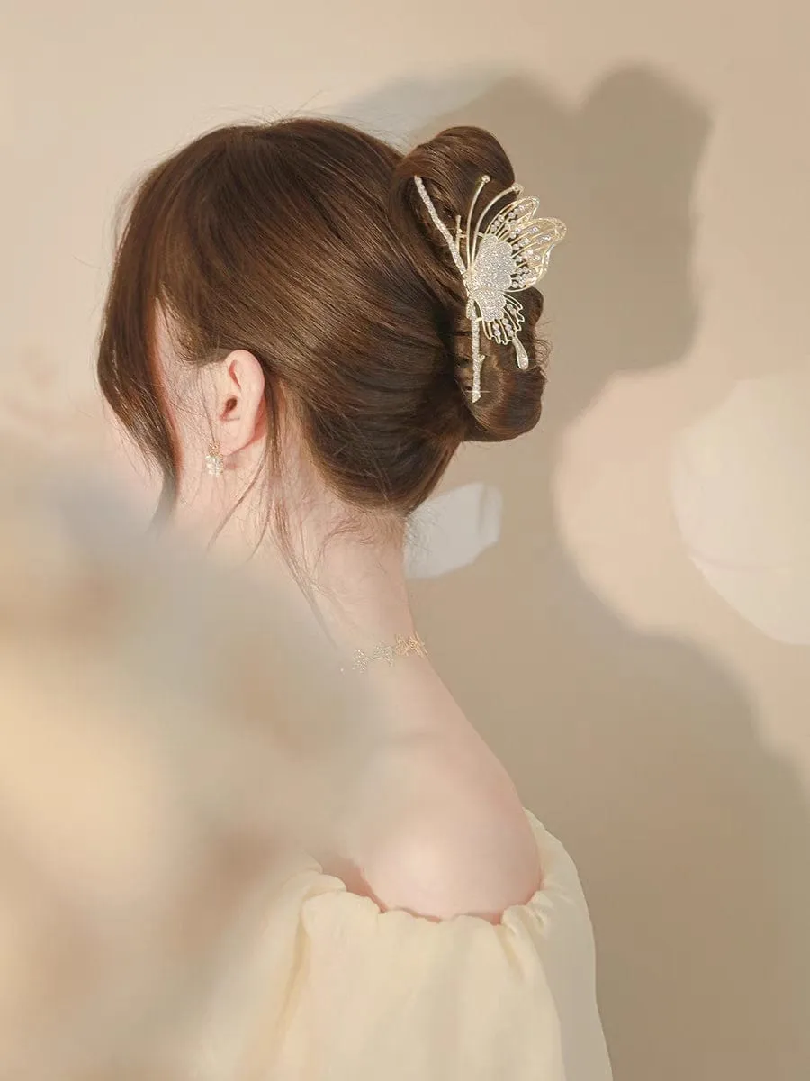 Chic CZ Inlaid Butterfly Chignon Claw Clip Hair Clip