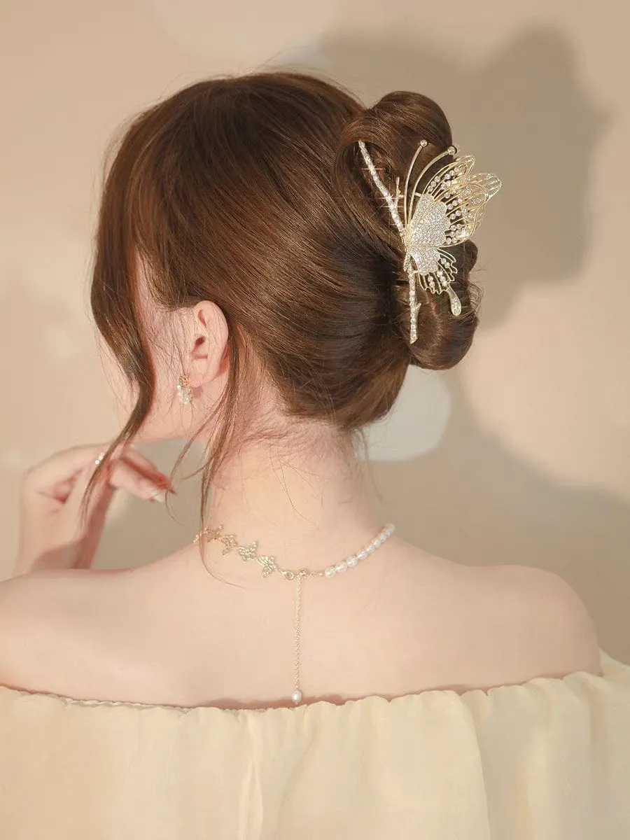 Chic CZ Inlaid Butterfly Chignon Claw Clip Hair Clip