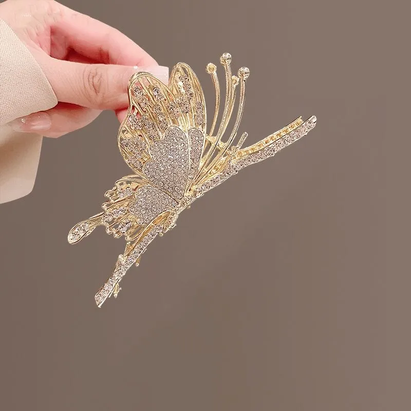 Chic CZ Inlaid Butterfly Chignon Claw Clip Hair Clip