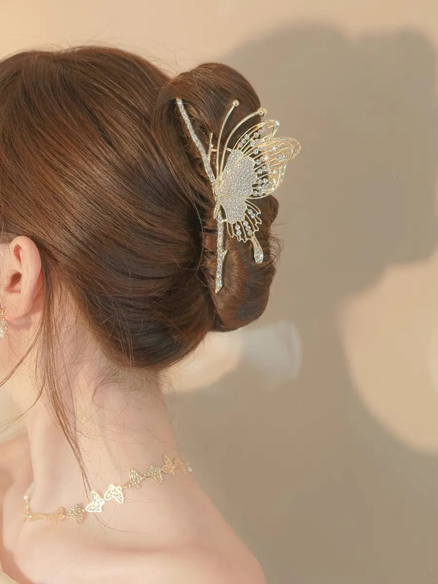 Chic CZ Inlaid Butterfly Chignon Claw Clip Hair Clip