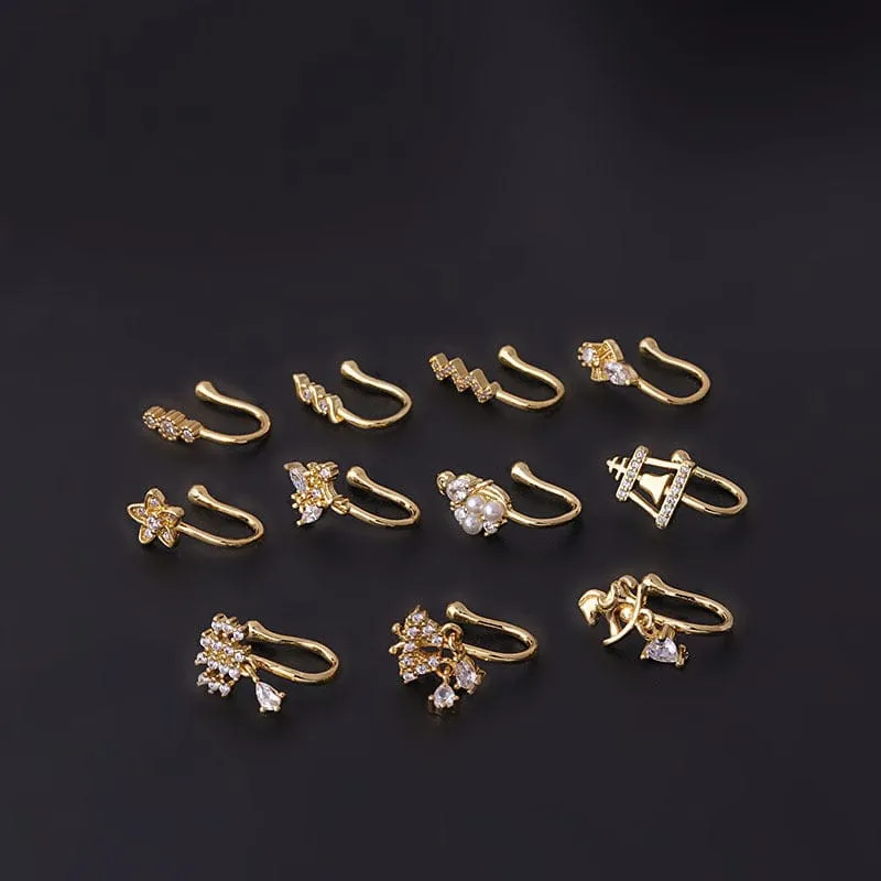 Chic Rhinestone Inlaid Non Piercing Nose Cuff Nose Ring