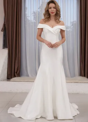 Chic Satin Off the Shoulder Sleeveless Sweep-Train Bridal Dress
