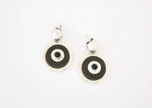 Chic, wood and onyx round Modernist earrings