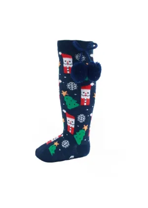 Christmas Navy Pom Socks
