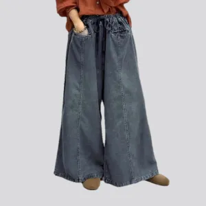 Contrast pattern boho jeans culottes for ladies
