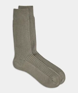 Cotton Waffle Sock in Green Smoke