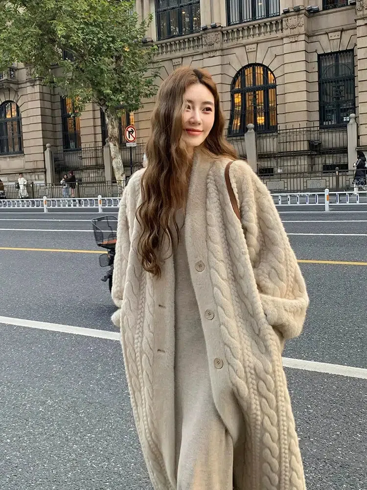 Cozy Cable Knit Fur Cardigan Sweater